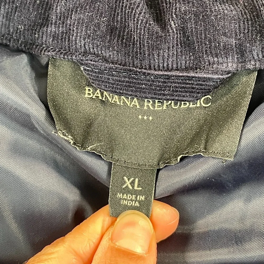 Banana Republic Puffer Vest Men XL Navy Corduroy Full‎ Zip Outdoors GorpCore